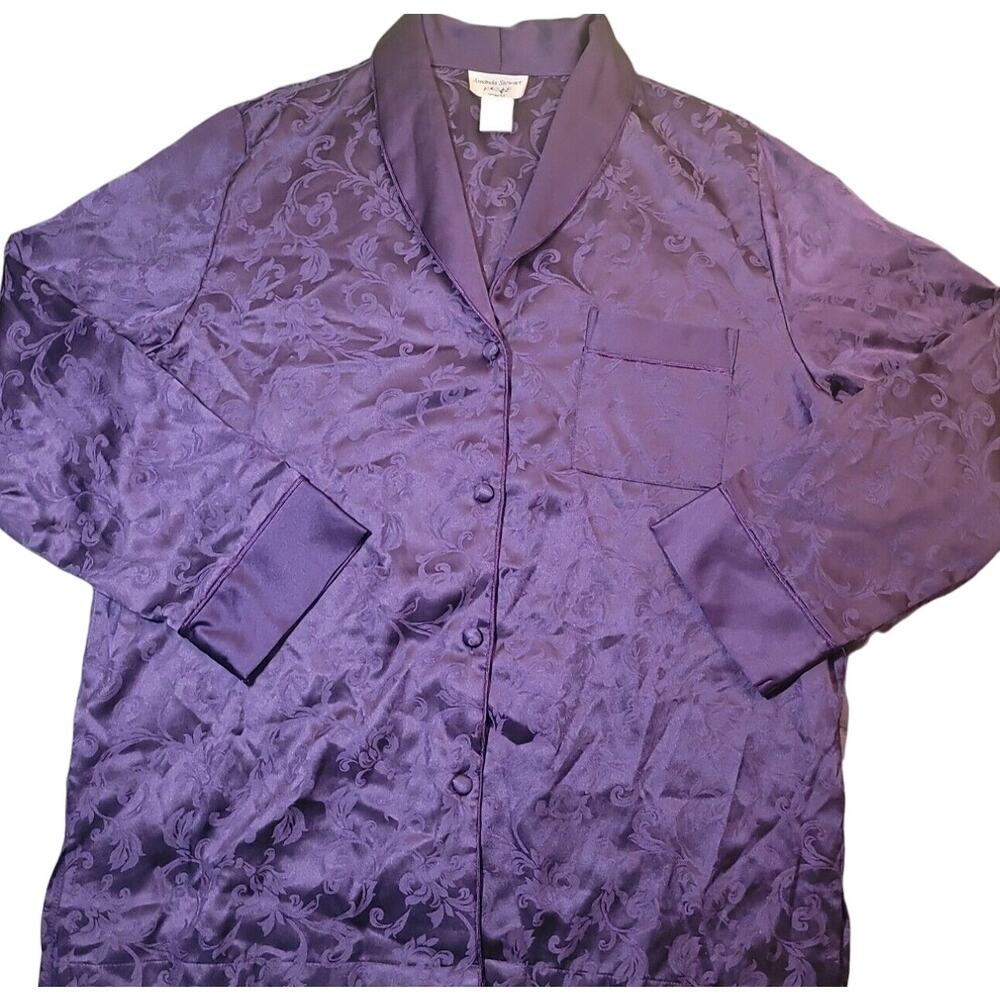 VTG 80s Amanda Stewart Satin Pajama Top M Purple Boudoir Retro Glam Lounge